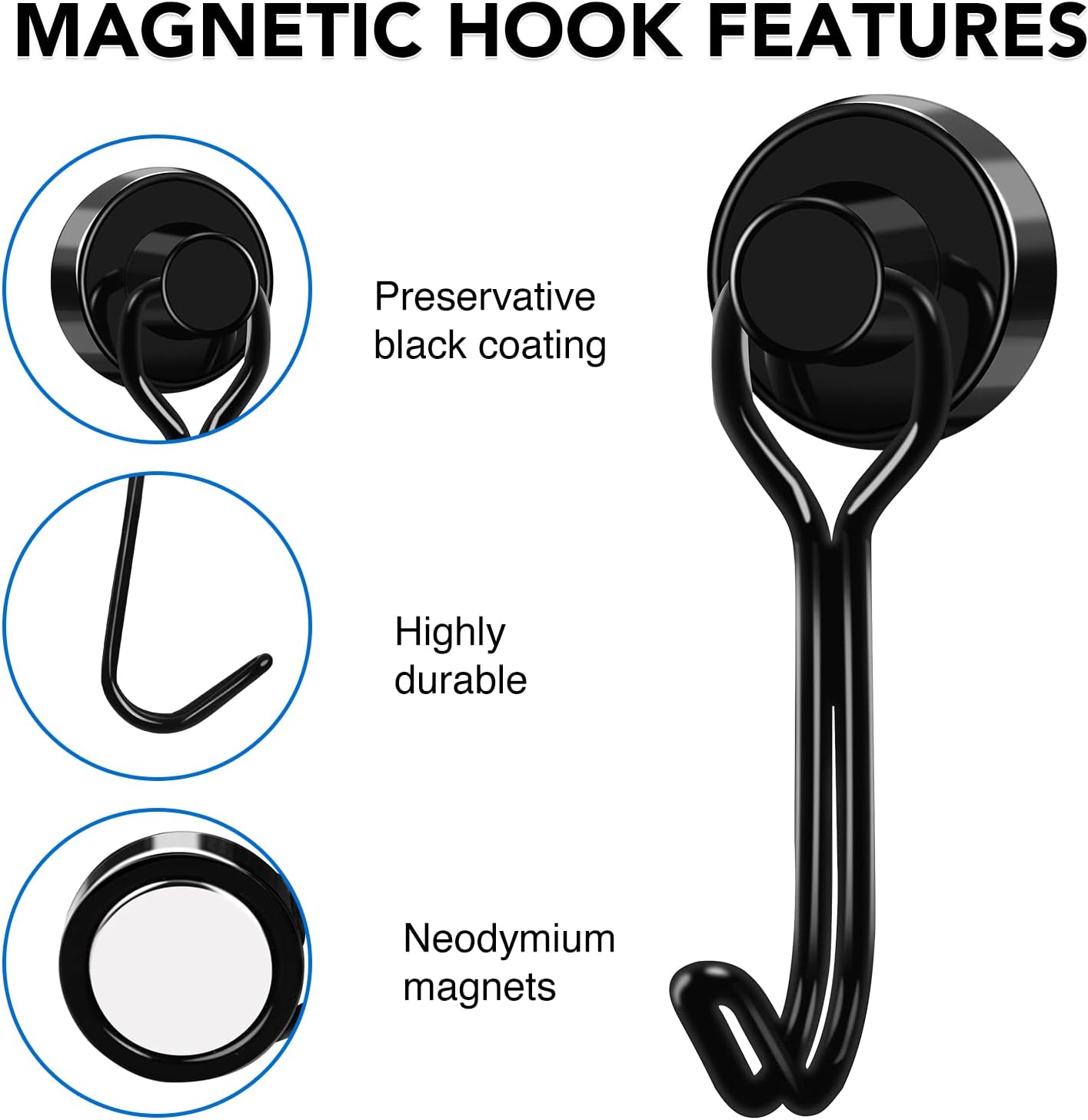 Hooks, 30lbs+ Magnetic Magnet Hook 2026 Cruise Cabin Ship Essentials Heavy Duty Strong Refrigerator Fridge Hanging for Classroom Beach Vacation Kitchen Grills Home Mug Hanger 6 Pack Black 0.63in x