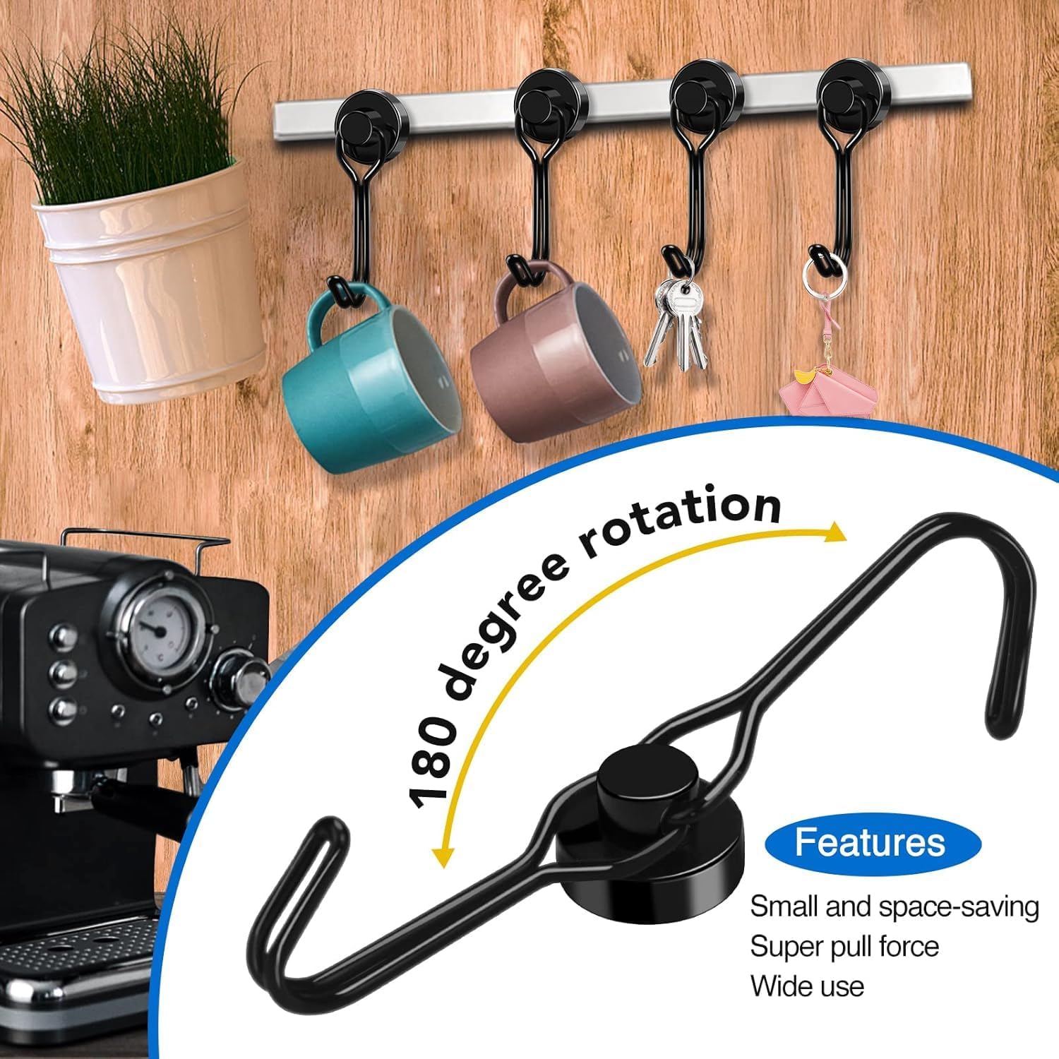 Hooks, 30lbs+ Magnetic Magnet Hook 2026 Cruise Cabin Ship Essentials Heavy Duty Strong Refrigerator Fridge Hanging for Classroom Beach Vacation Kitchen Grills Home Mug Hanger 6 Pack Black 0.63in x