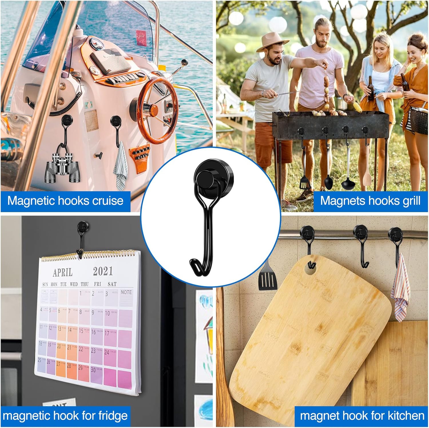 Hooks, 30lbs+ Magnetic Magnet Hook 2026 Cruise Cabin Ship Essentials Heavy Duty Strong Refrigerator Fridge Hanging for Classroom Beach Vacation Kitchen Grills Home Mug Hanger 6 Pack Black 0.63in x