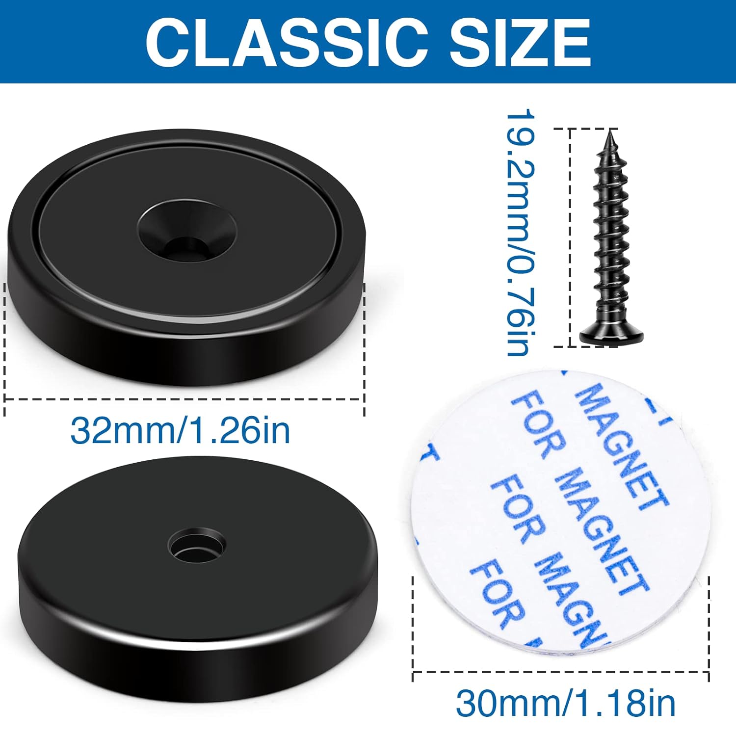 Magnets with Holes, 110 lb+ Waterproof Strong Neodymium Cup Disc Screws for Wall Mounting, Lifting Tools - Pack of 6 Black 110lb-6p