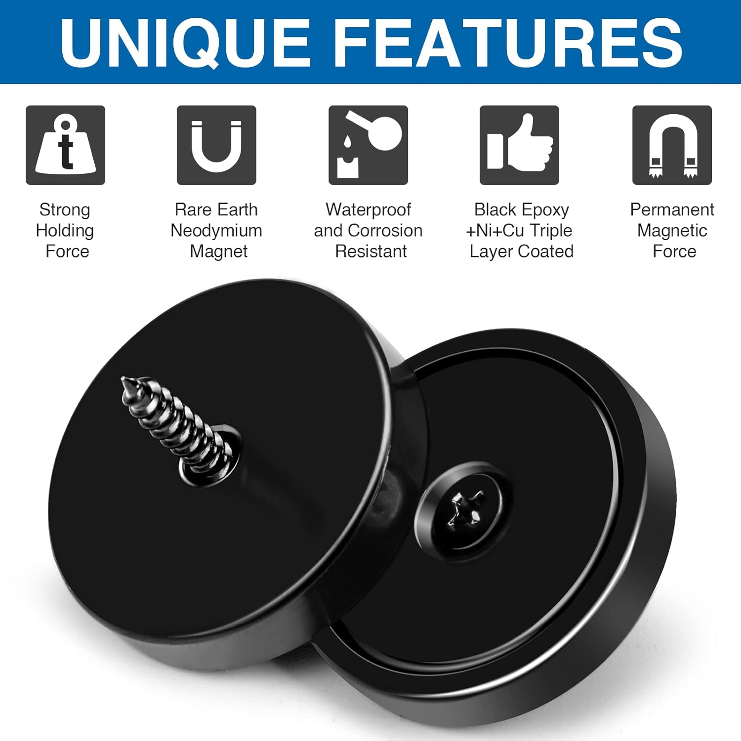 Magnets with Holes, 110 lb+ Waterproof Strong Neodymium Cup Disc Screws for Wall Mounting, Lifting Tools - Pack of 6 Black 110lb-6p