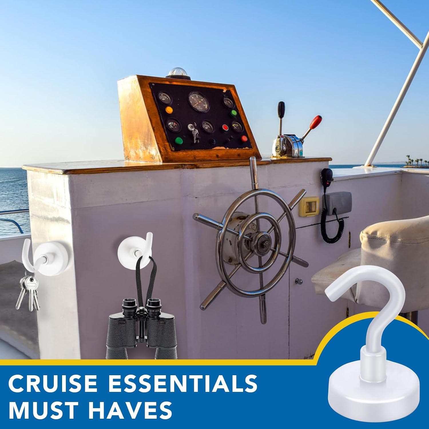 Cruise Essentials: 40Lbs White Magnets, Strong Magnetic Hooks for Hanging, 6 Pack -