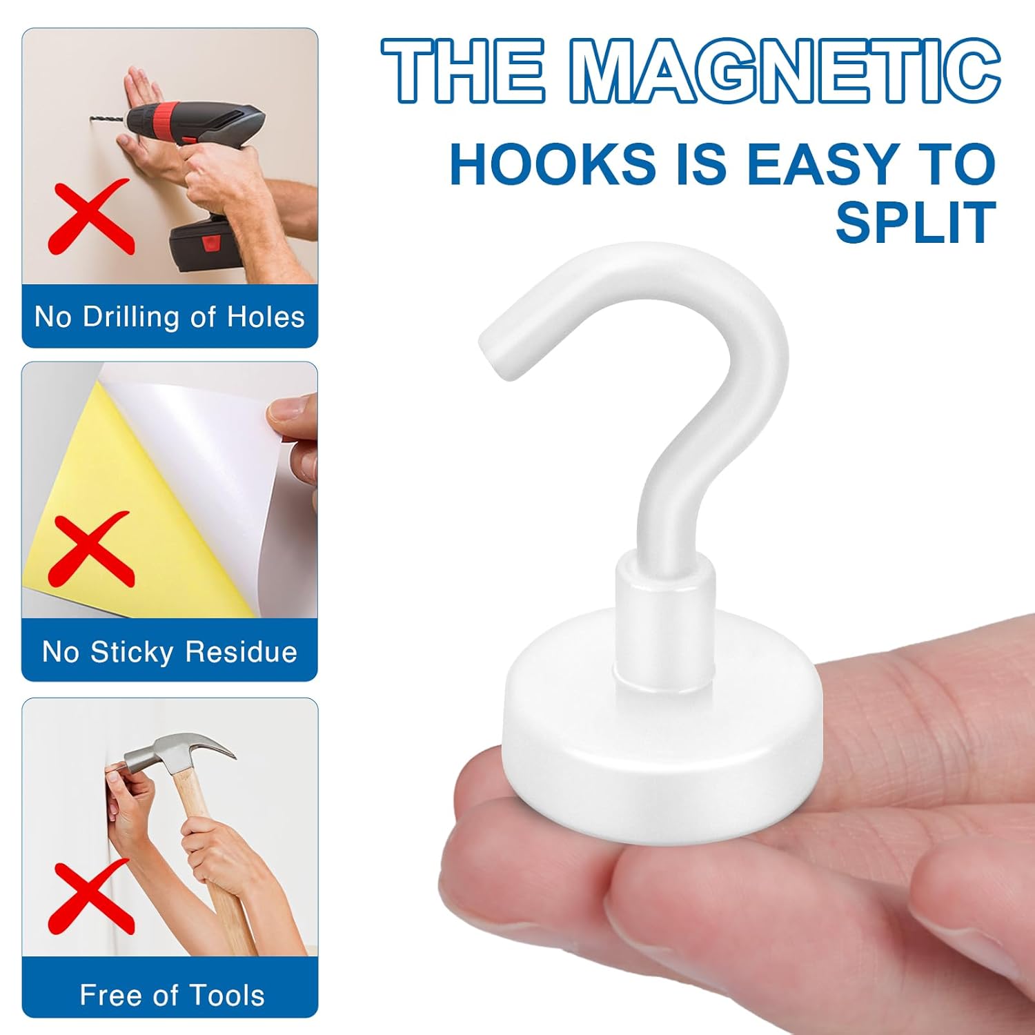 Cruise Essentials: 40Lbs White Magnets, Strong Magnetic Hooks for Hanging, 6 Pack -