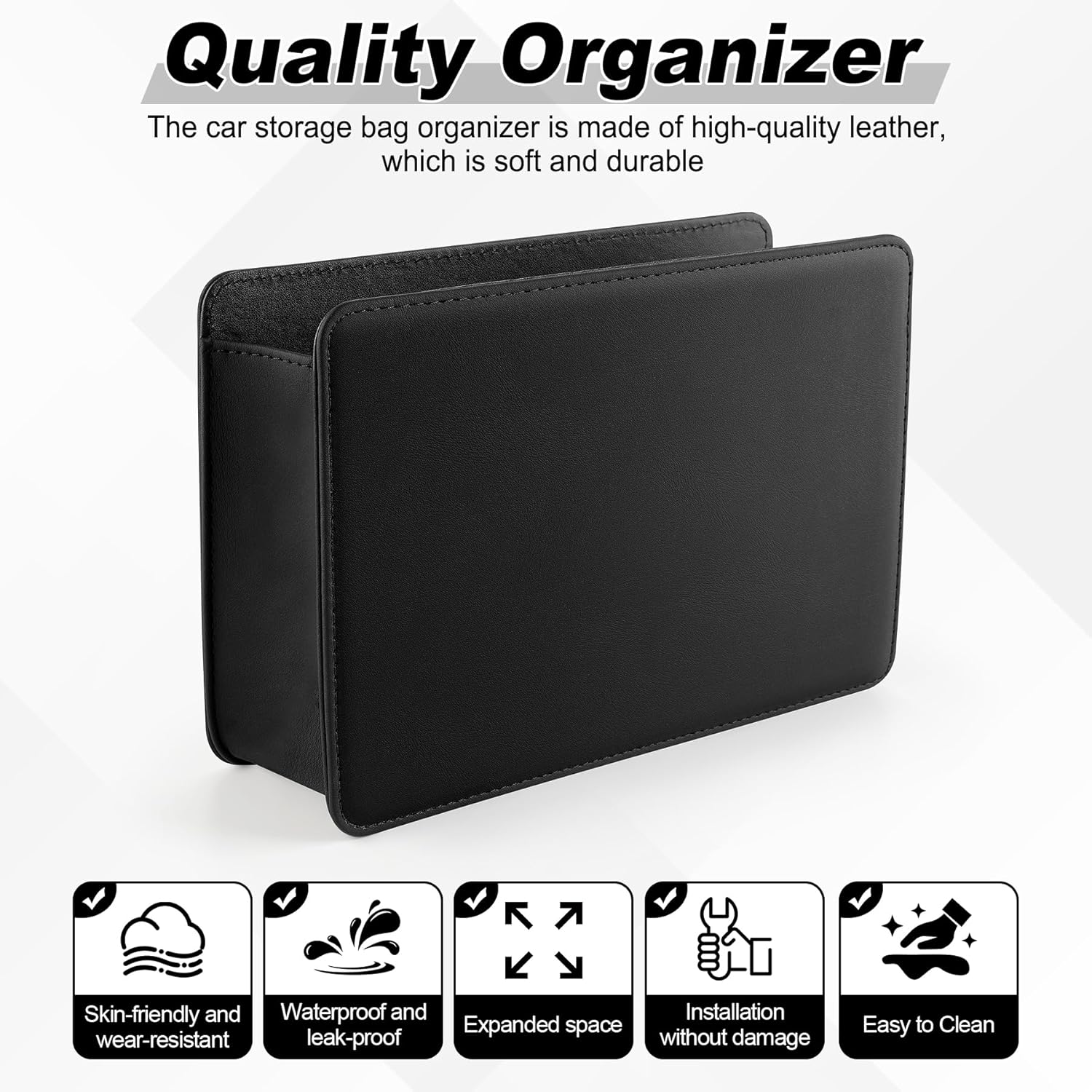 Car Door Trash Can, Leather Vehicle Bin, Mini Dustbin Garbage Container Can with 30 Pcs Bags, Foldable Storage Bag Organizer, Accessories Interior for Women Men, Black -