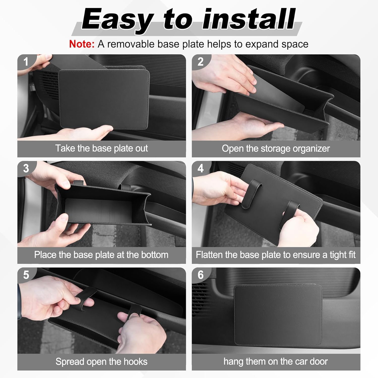 Car Door Trash Can, Leather Vehicle Bin, Mini Dustbin Garbage Container Can with 30 Pcs Bags, Foldable Storage Bag Organizer, Accessories Interior for Women Men, Black -