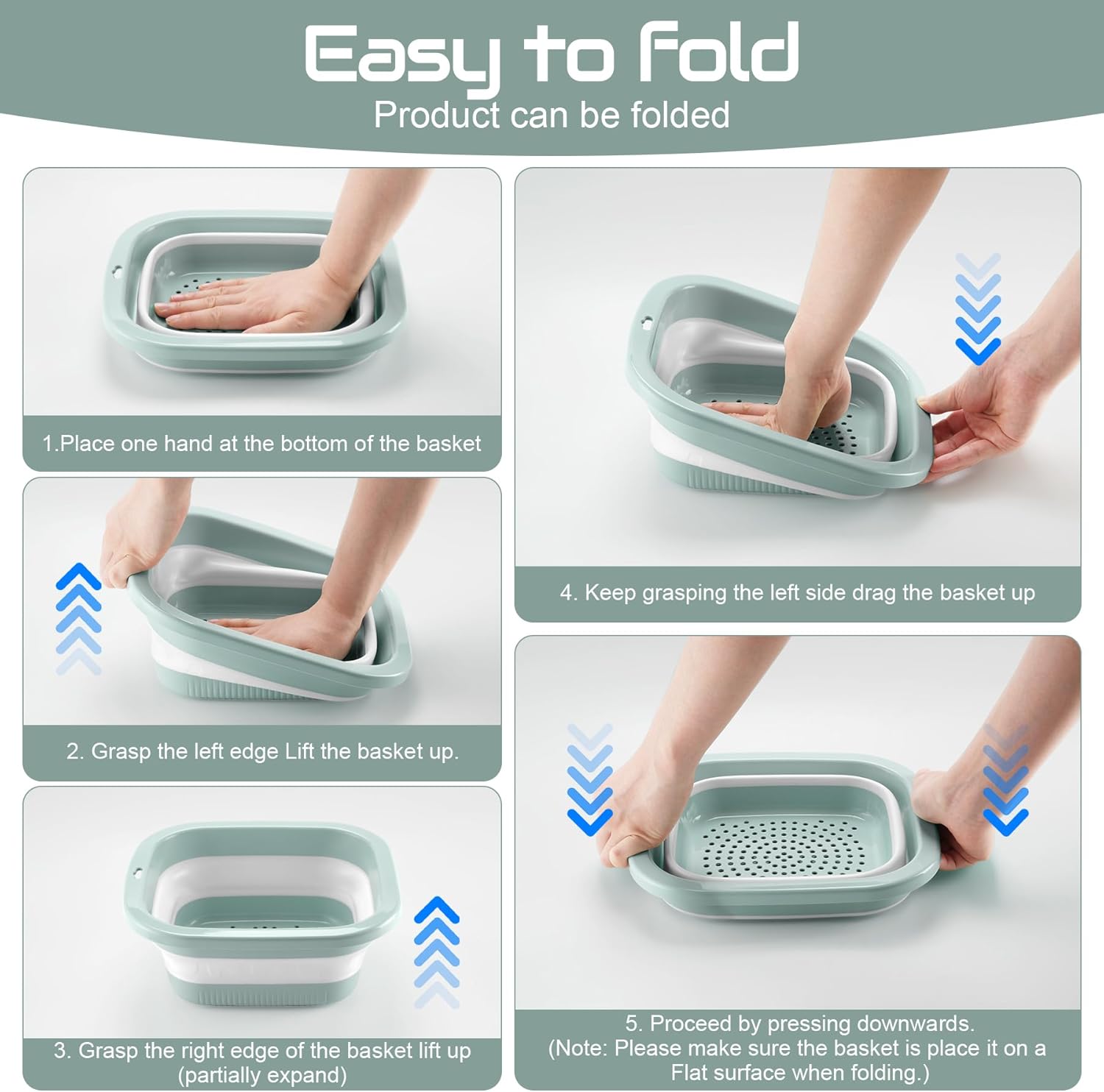 1.5 Gal 5.5L Collapsible Dish Basin with Drain Basket Colanders, Multiuse Double-Layer Foldable Strainers Sink Tub, Wash Pan, Plastic Tubs, Dishpan, Kitchen Sink, Green -
