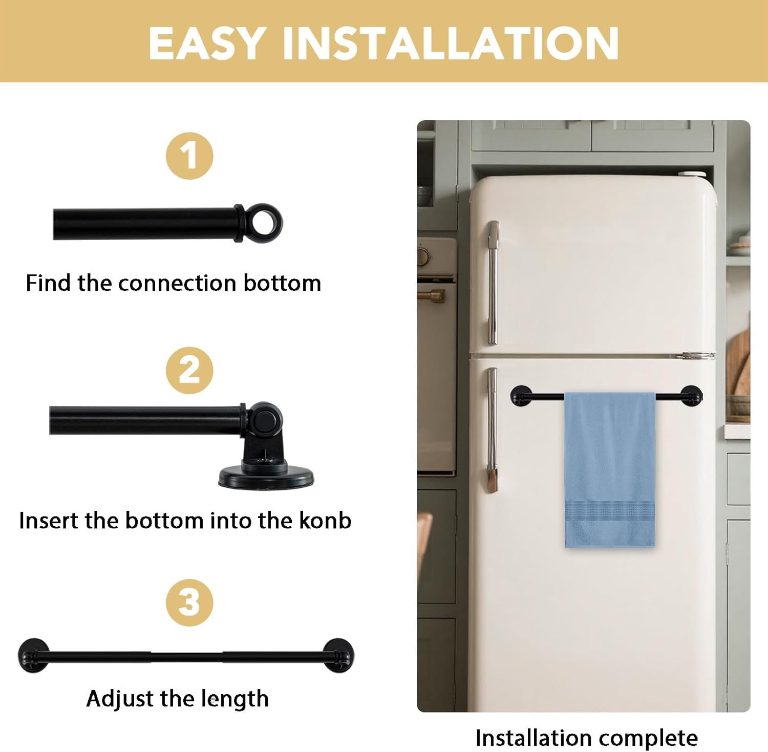 1 PACK Magnetic Curtain Rods for Metal Doors 16" to 28", 1/2 Inch Diameter Adjustable French Door Rod Classroom Whiteboard Cafe Towel Bar Holder, Black 16"-28"