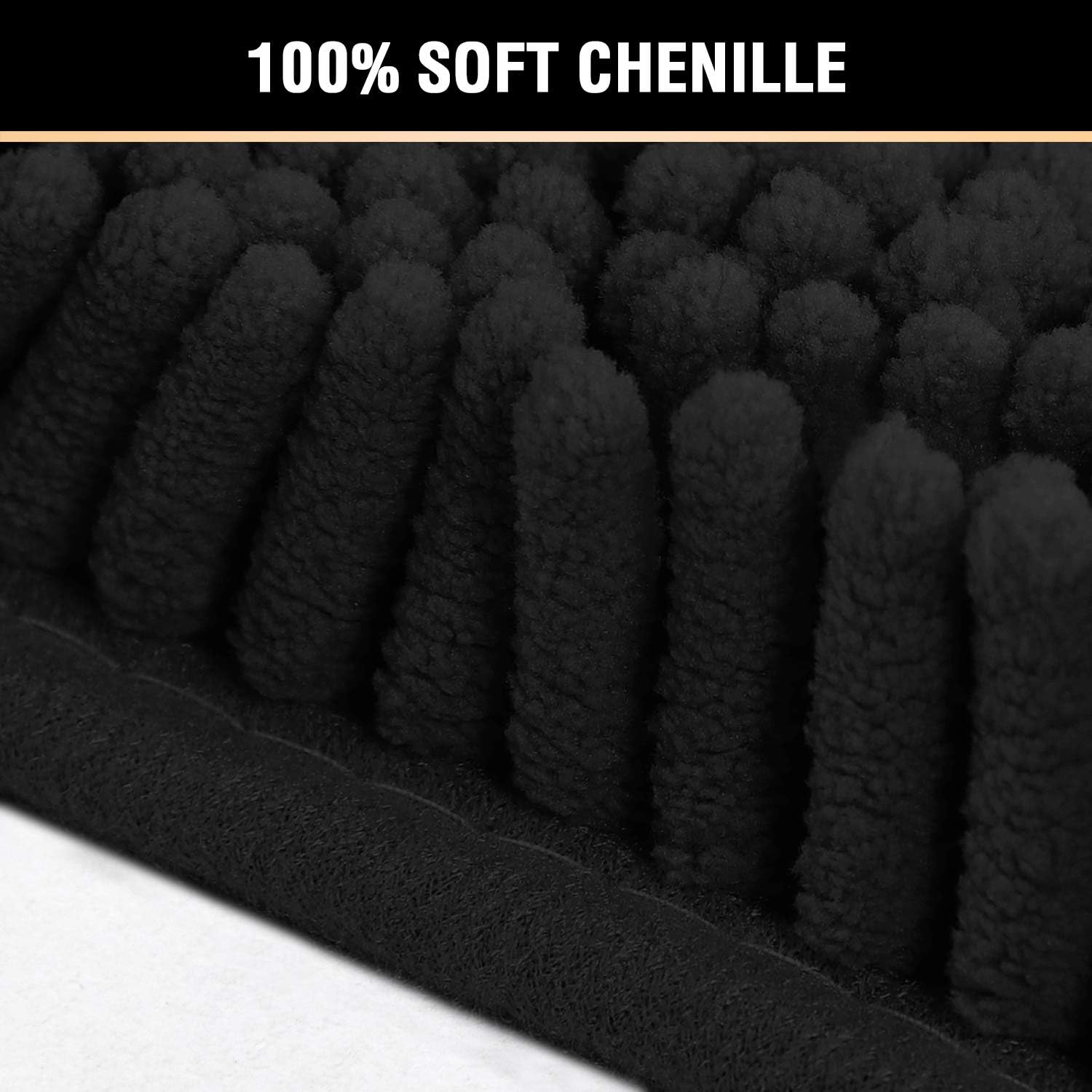 Black Bathroom Rug Set 2 Piece, Bath Mats for Floor, Super Thick Soft Shaggy Chenille Machine Washable, Dry Fast Water Absorbent Mats 20" x 32"/17" 24" 20" 32" Plus 17" 24"