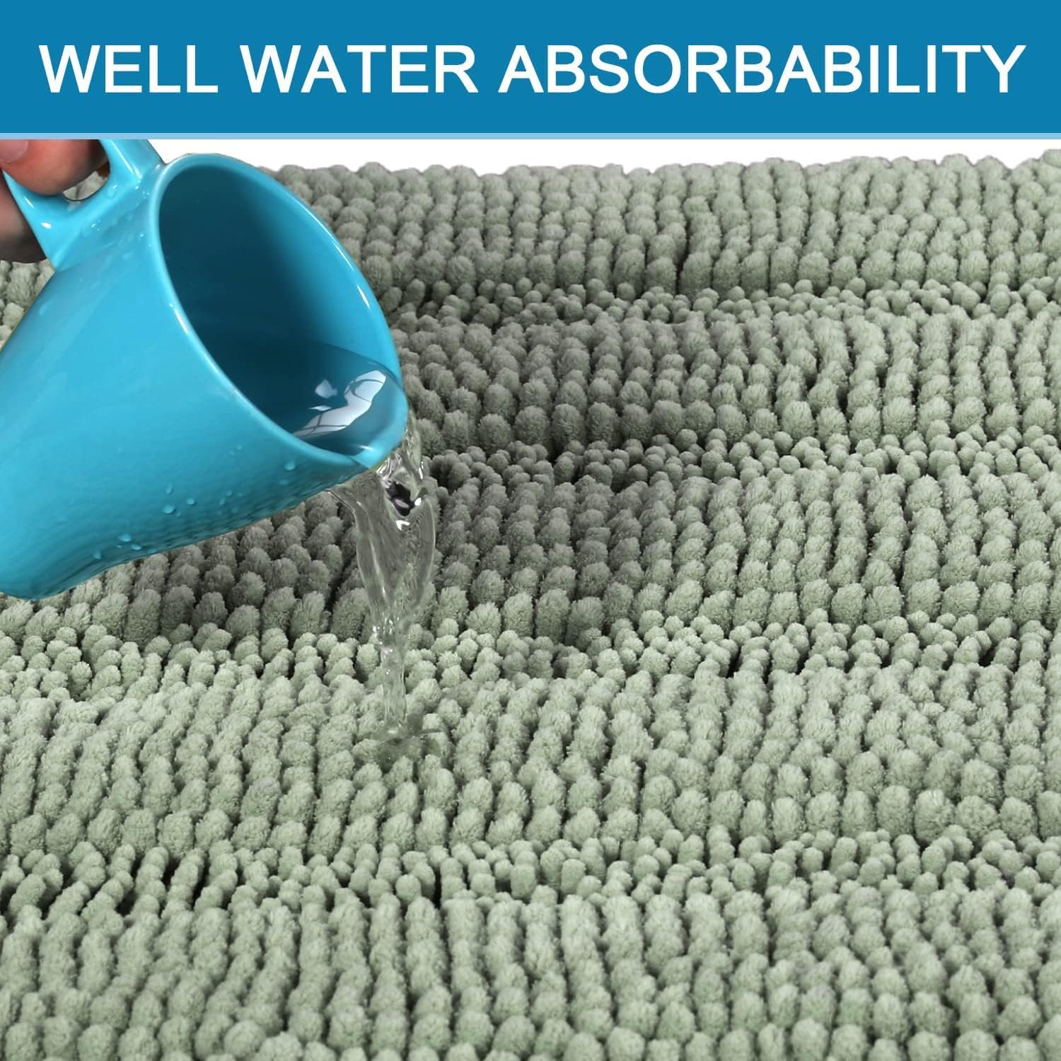 3 Piece Bathroom Rugs Sets Thick Striped Bath Set for Non Slip Soft Absorbent Mat Tub, Shower and Toilet 17''x24''+20''x32''+20''x24'' U-Shaped, Sage Sage 17" x 24" + 20" 32" U Shape