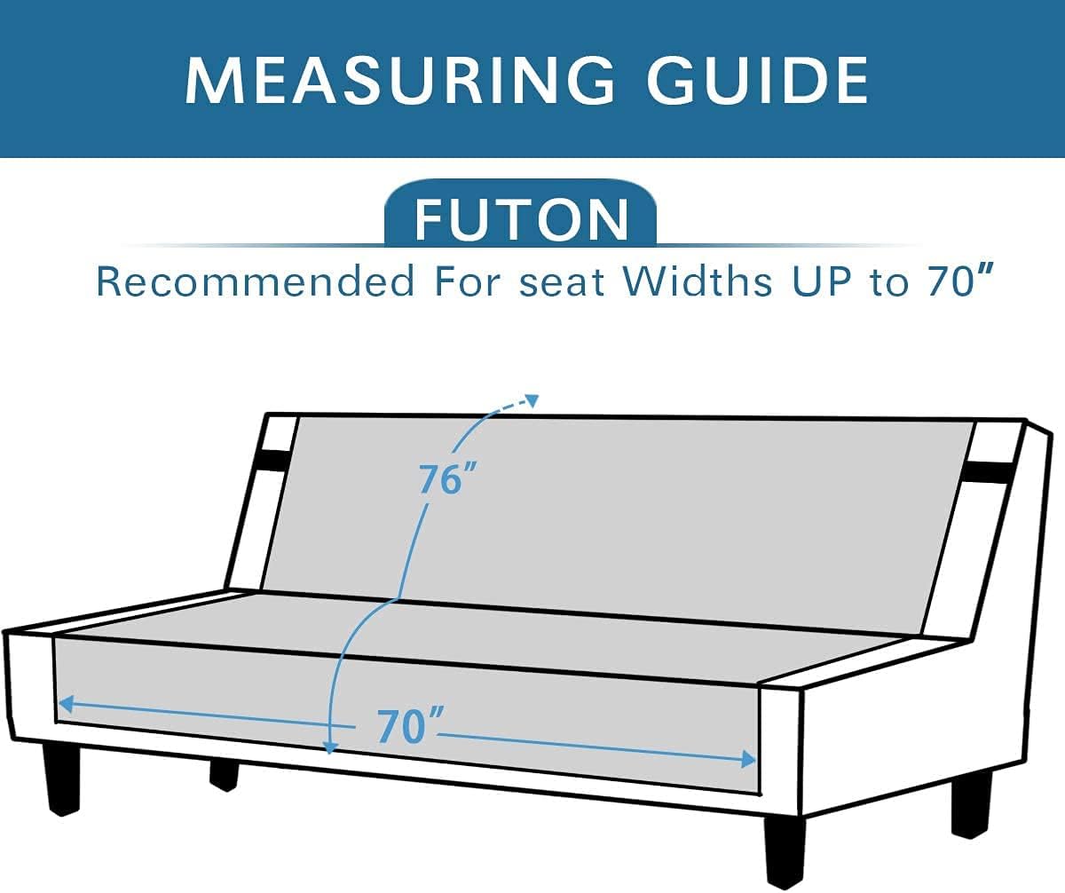 Futon Cover Reversible Sofa Slipcover Furniture Protector Water Resistant 2 Inch Wide Elastic Straps Bed Pets Kids Dog Cat Fit Sitting Width Up to 70" Futon, Black/Grey Black/Grey Futon Seat with