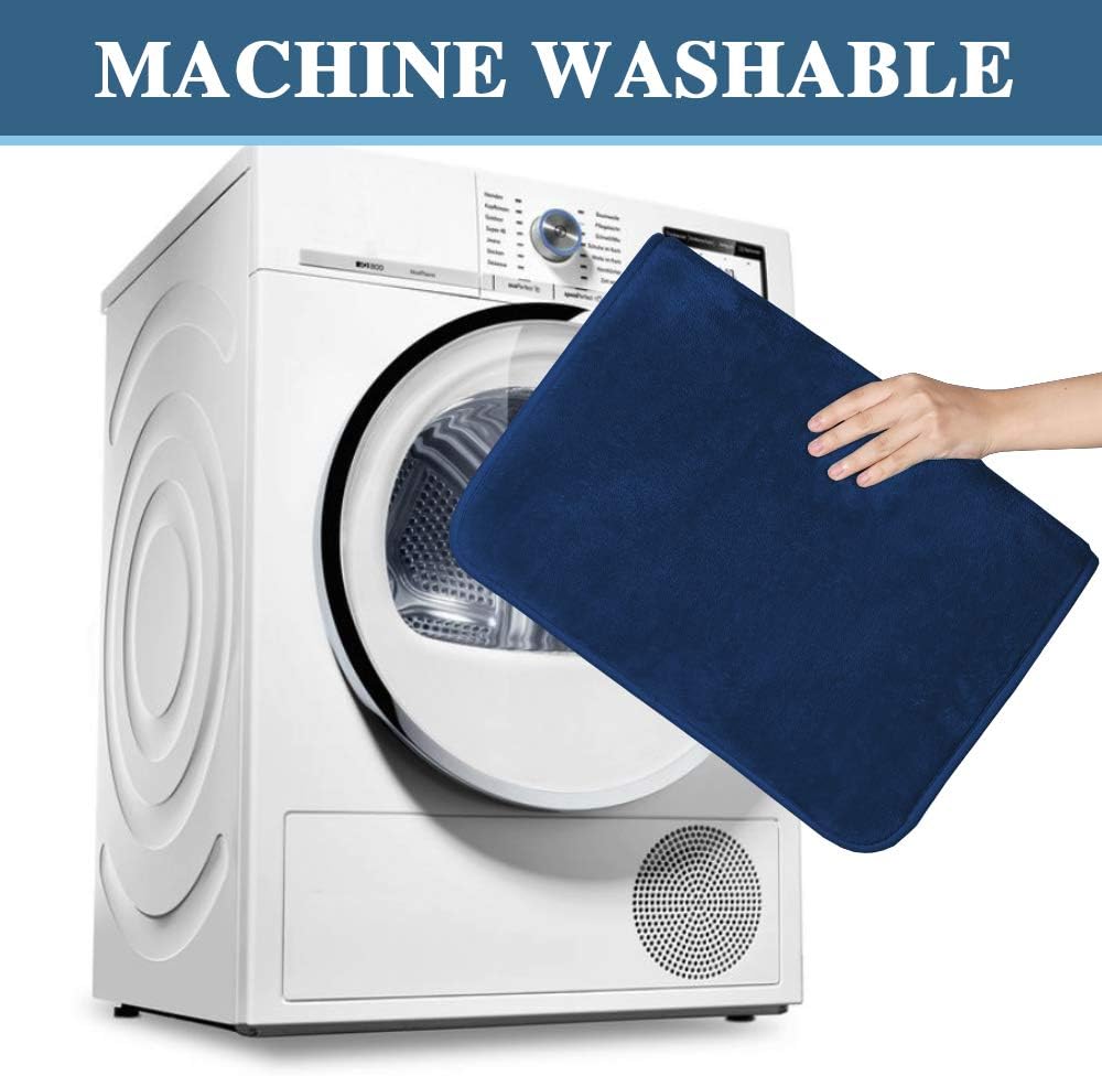 Bath Mat Memory Foam Set Bathroom Rug Flannel Velvety Luxury Extra Soft and Absorbent Non Slip Rugs for Bathroom/Bedroom Washable 2 Pack- 20"x 32"/ 17"x 24", Navy Navy 20" x 32" Plus 17" 24"