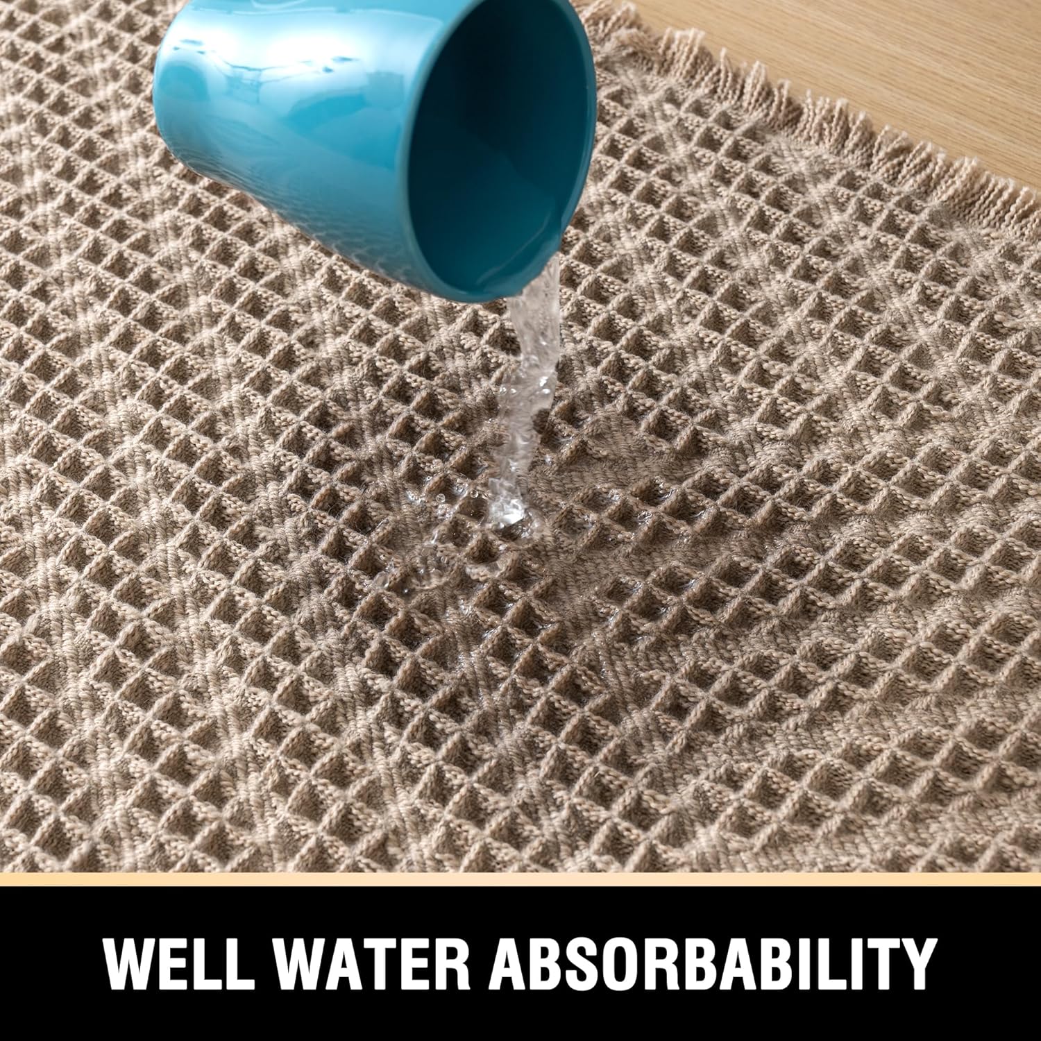Waffle Bath Mat Super Absorbent Boho Non Slip Rugs for Bathroom Floor Machine Washable Dry Fast with Tassels 47 x 17 Plus 24 Inches, Irish Cream Cream 47" 17" 24"