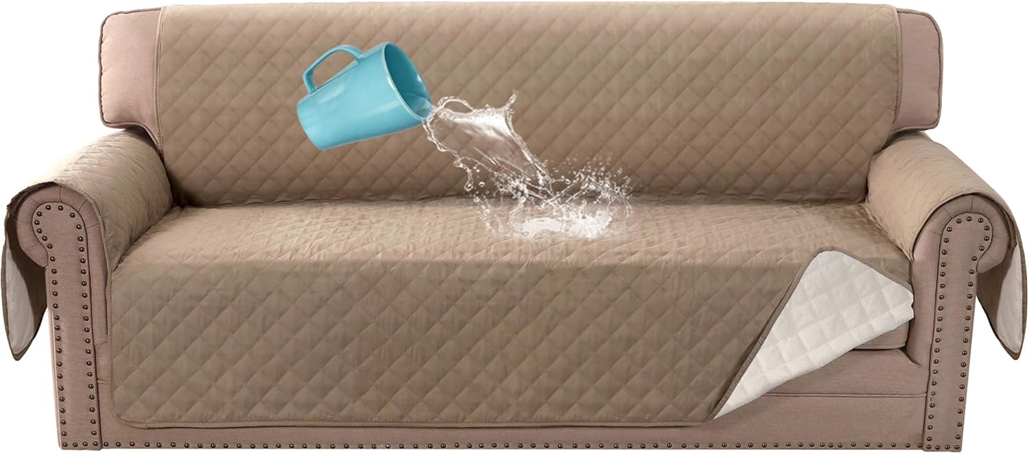 Sofa Cover, 100% Waterproof Slipcover Furniture Protector, Washable Couch Cover with Non-Skid Backing and Elastic Straps for Kids, Dogs, Pets Sofa, French Oak Oak