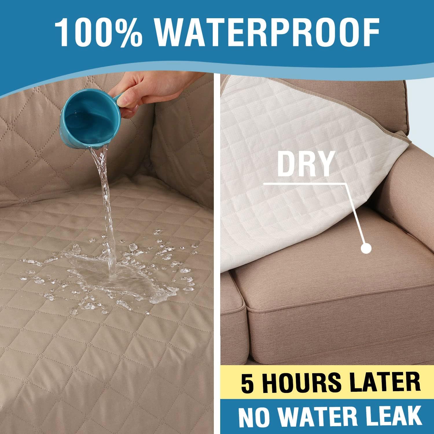 Sofa Cover, 100% Waterproof Slipcover Furniture Protector, Washable Couch Cover with Non-Skid Backing and Elastic Straps for Kids, Dogs, Pets Sofa, French Oak Oak