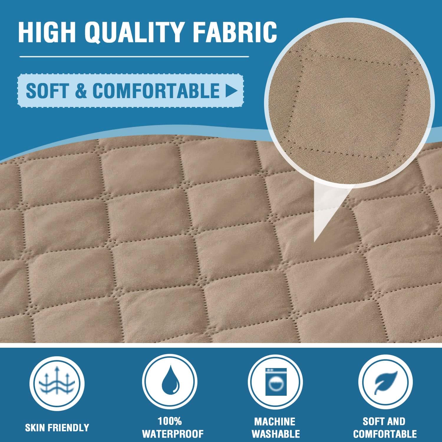 Sofa Cover, 100% Waterproof Slipcover Furniture Protector, Washable Couch Cover with Non-Skid Backing and Elastic Straps for Kids, Dogs, Pets Sofa, French Oak Oak