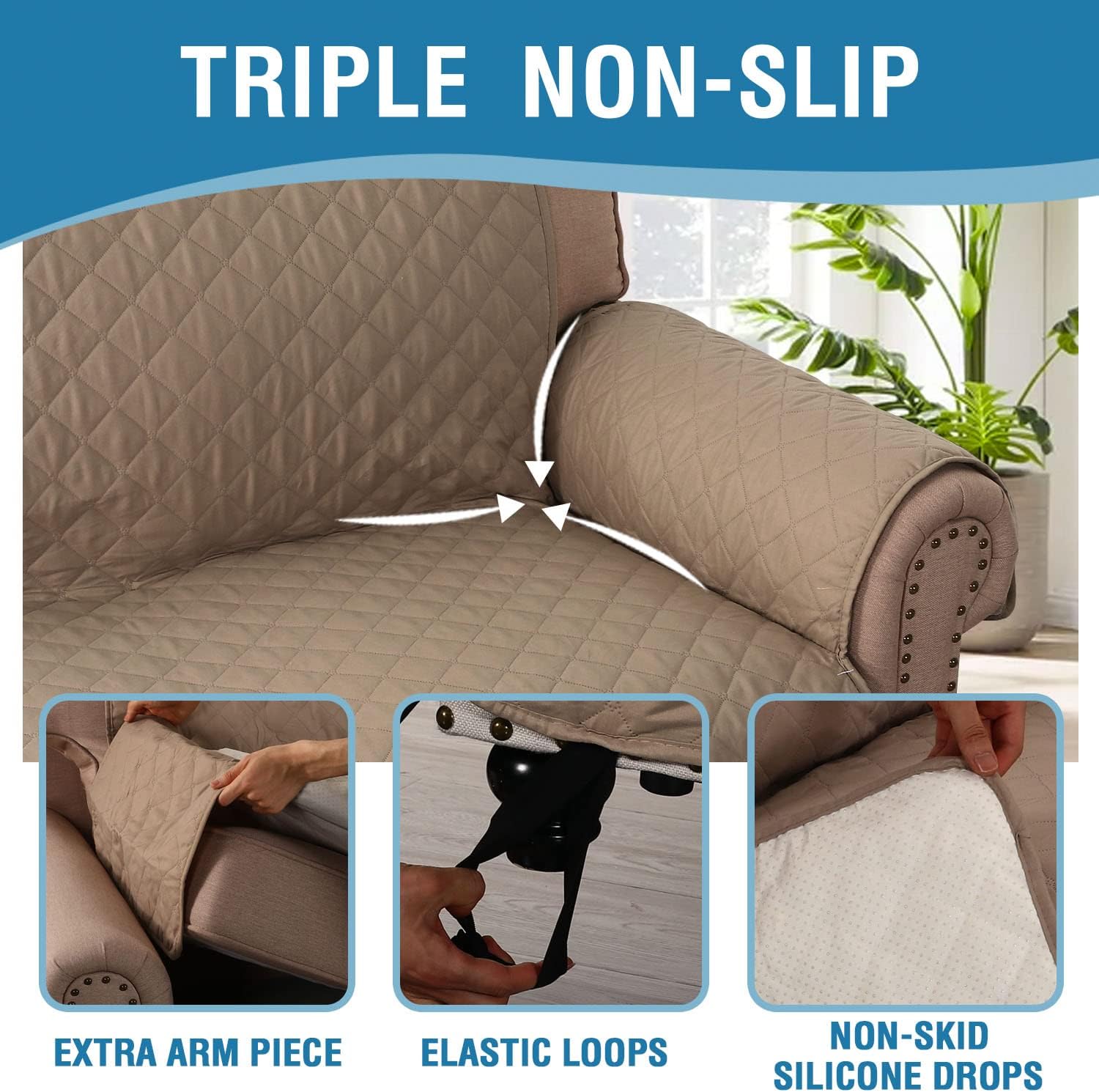 Sofa Cover, 100% Waterproof Slipcover Furniture Protector, Washable Couch Cover with Non-Skid Backing and Elastic Straps for Kids, Dogs, Pets Sofa, French Oak Oak