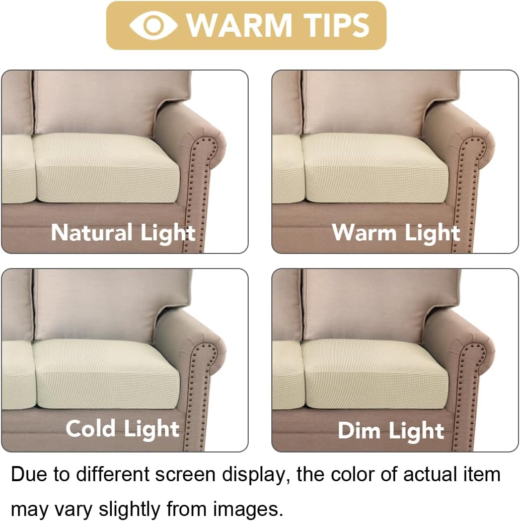 High Stretch Individual Seat Cushion Covers Sofa Slipcovers Couch Featuring Jacquard Textured Twill Fabric 3 Pack for 3 Sofa, Natural, Large Natural -