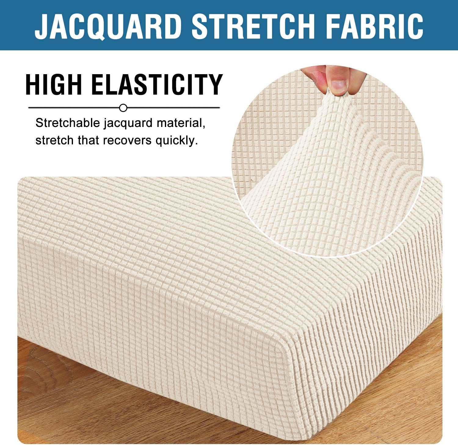 High Stretch Individual Seat Cushion Covers Sofa Slipcovers Couch Featuring Jacquard Textured Twill Fabric 3 Pack for 3 Sofa, Natural, Large Natural -
