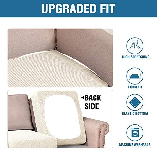 High Stretch Individual Seat Cushion Covers Sofa Slipcovers Couch Featuring Jacquard Textured Twill Fabric 3 Pack for 3 Sofa, Natural, Large Natural -