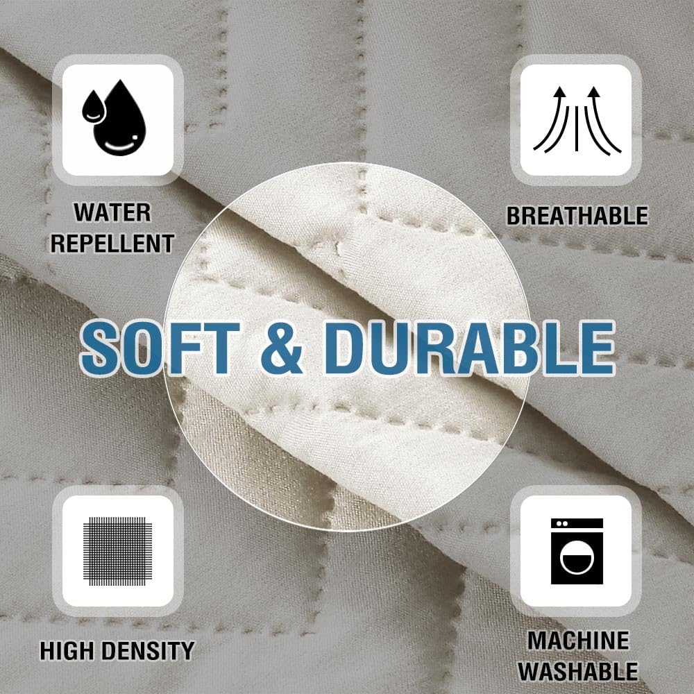 Armrest Covers for Sofa Water Resistant Couch Arm Remote Control Holder Organizer Magazine, Tablet, Phone, iPad Set of 2, Ivory/Beige Double Diamond-ivory/Beige -