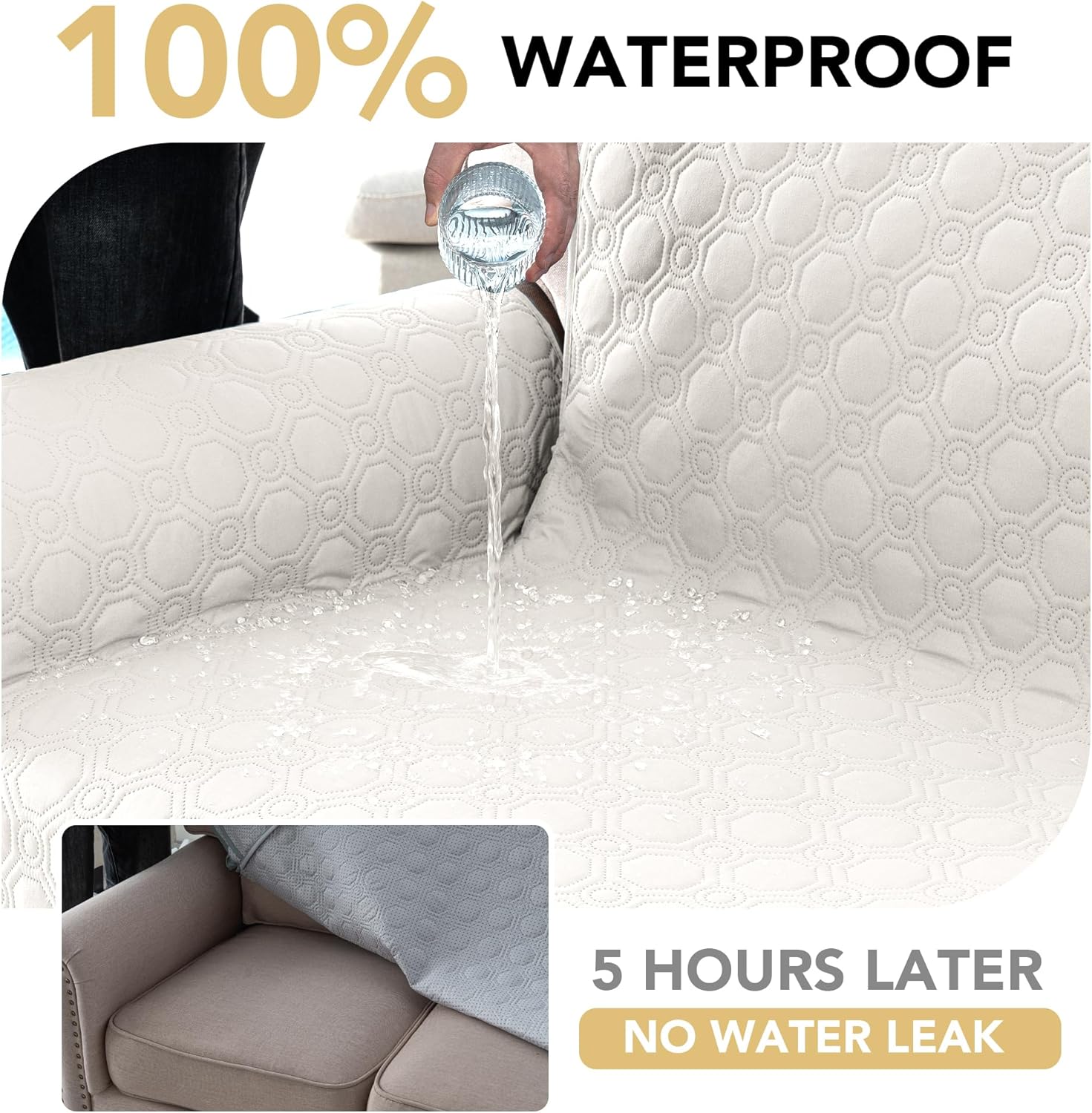 100% Waterproof Couch Cover for 3 Cushion Sofa Washable Pet Friendly with Elastic Straps Thick Durable Storage Pocket XL Sofa, Beige Beige 78"-X-Large