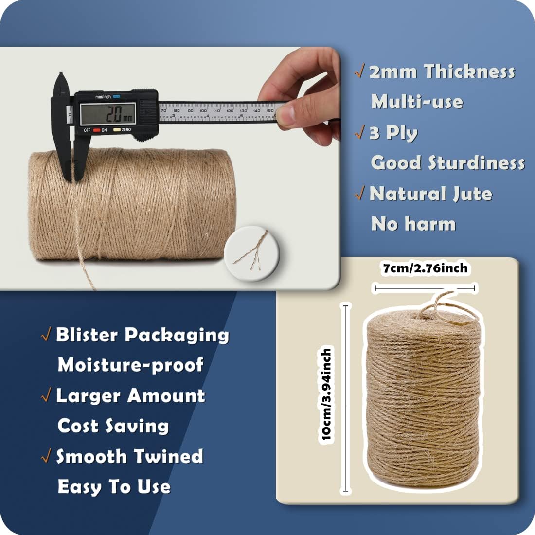 PerkHomy Natural Jute Twine 600 Feet Long String for Crafts Gift Wrapping Packing Gardening Crochet Knitting Macrame Decor Brown 2mm * 600feet 1/12 In 182M