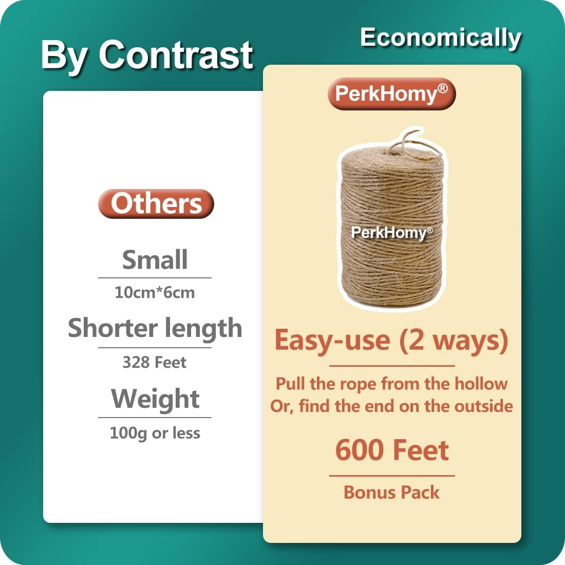 PerkHomy Natural Jute Twine 600 Feet Long String for Crafts Gift Wrapping Packing Gardening Crochet Knitting Macrame Decor Brown 2mm * 600feet 1/12 In 182M