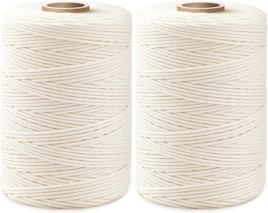 1,200ft 600ft x 2Rolls Butchers Twine 2mm Cotton String for Cooking Kitchen Meat Turkey Sausage Roasting Baking Gift Wrapping DIY Crafts Crocheting Knitting Naturalwhite X 600 Feet / Pc 2 Pcs