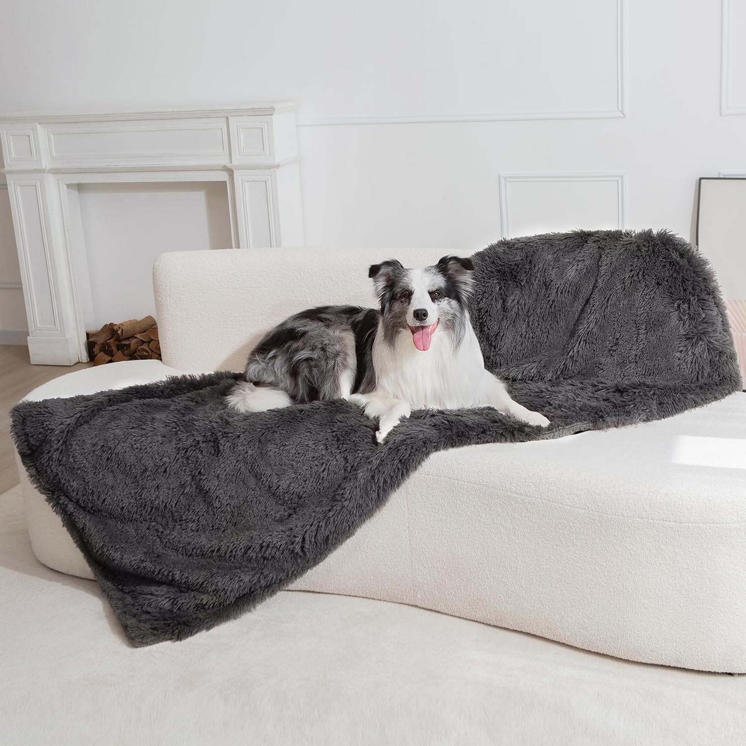 Waterproof Dog Blanket for Couch & Furniture Protection - Super Soft Reversible Throw Large Dogs Cats, Calming Washable Fur Sherpa Pet 50x60 Inch, Grey Grey 50x60 Inch Pack of 1