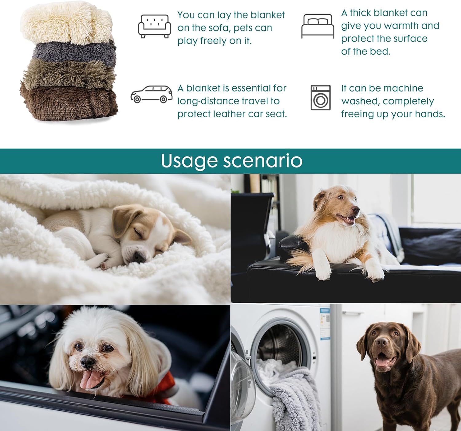 Waterproof Dog Blanket for Couch & Furniture Protection - Super Soft Reversible Throw Large Dogs Cats, Calming Washable Fur Sherpa Pet 50x60 Inch, Grey Grey 50x60 Inch Pack of 1