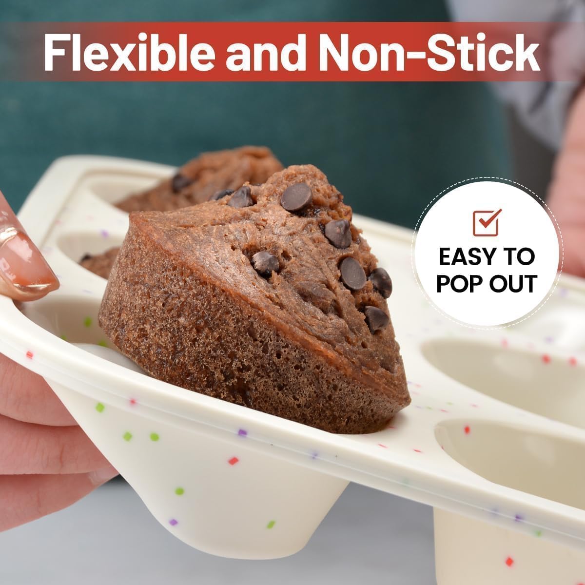 Silicone Muffin Pan, Metal Reinforced Frame Cupcake Pan 12 Cups Regular Size Easy to Move in or Out of Oven Non-Stick 2 Confetti: 2pcs -
