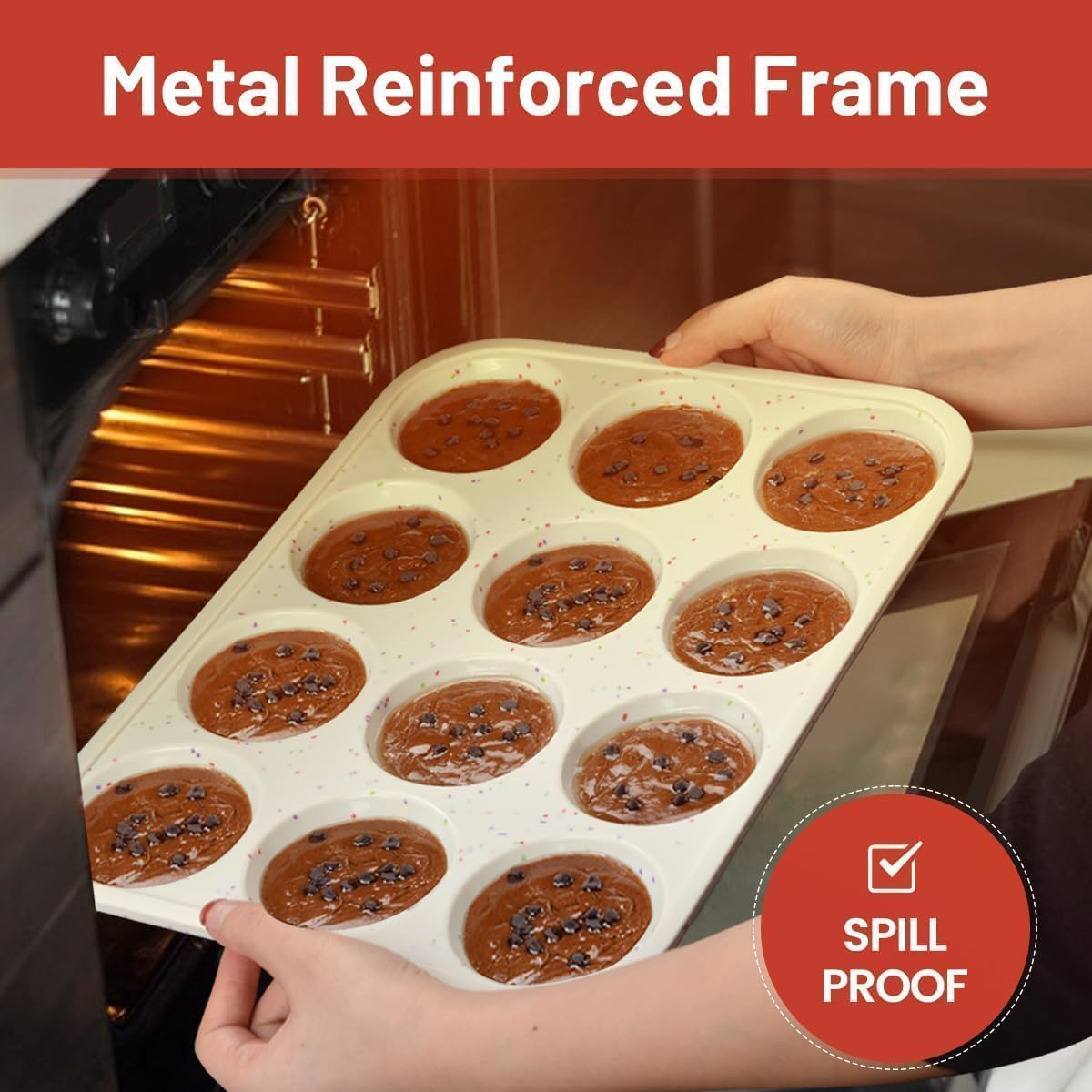 Silicone Muffin Pan, Metal Reinforced Frame Cupcake Pan 12 Cups Regular Size Easy to Move in or Out of Oven Non-Stick 2 Confetti: 2pcs -