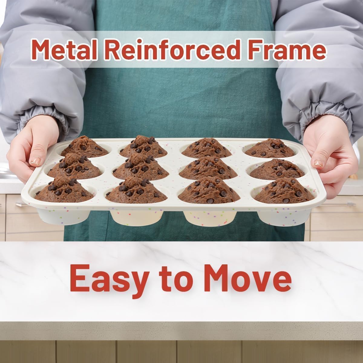 Silicone Muffin Pan, Metal Reinforced Frame Cupcake Pan 12 Cups Regular Size Easy to Move in or Out of Oven Non-Stick 2 Confetti: 2pcs -