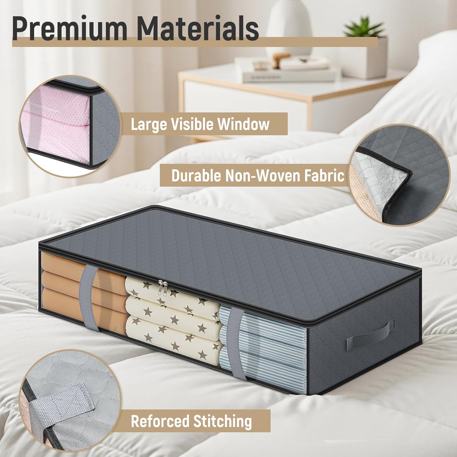 4 Pack 90L Under Bed Storage Containers - Underbed for Clothes, Blankets Closet Organizers and Bags the Bins with Handles & Clear Front