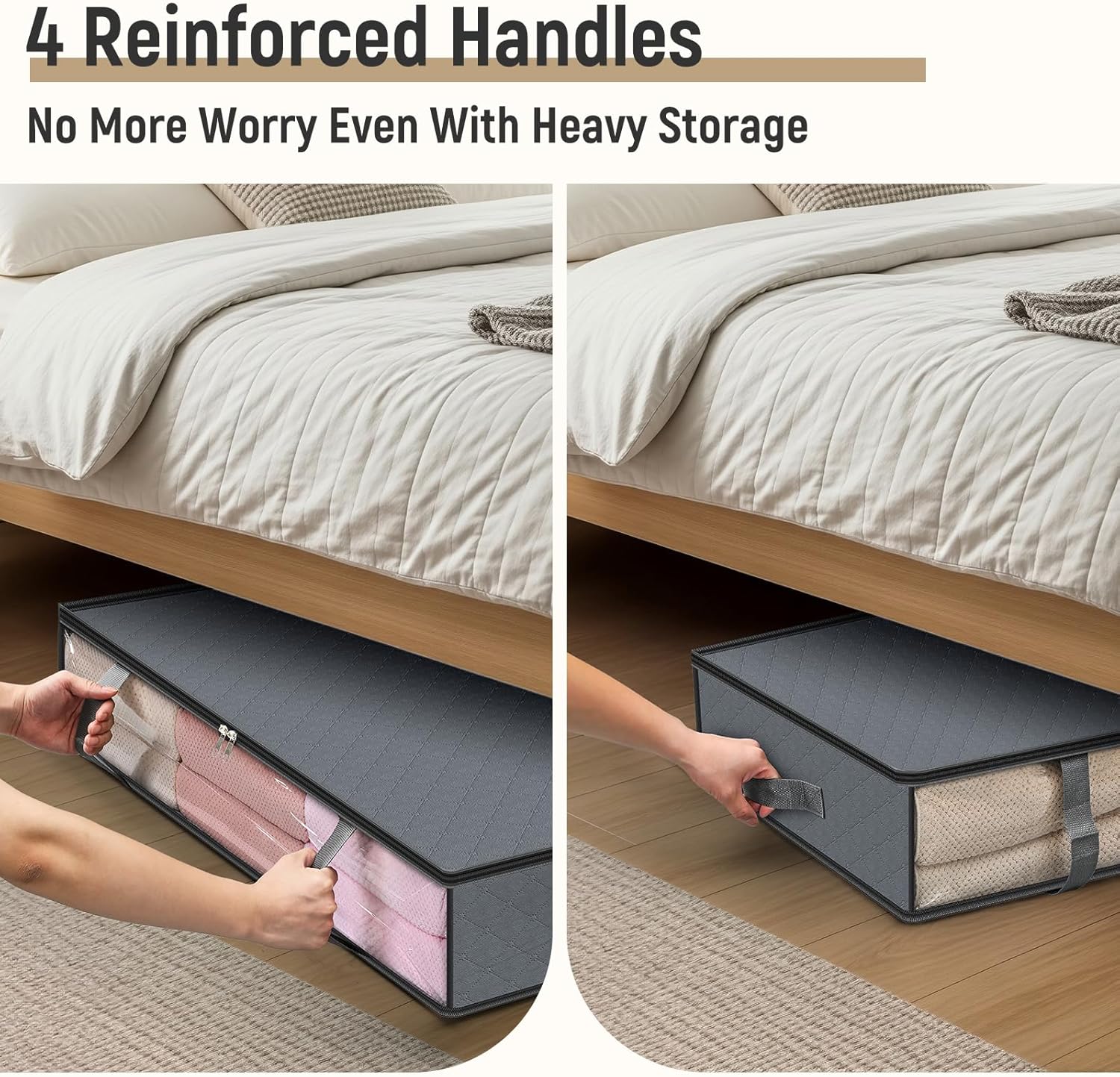 4 Pack 90L Under Bed Storage Containers - Underbed for Clothes, Blankets Closet Organizers and Bags the Bins with Handles & Clear Front