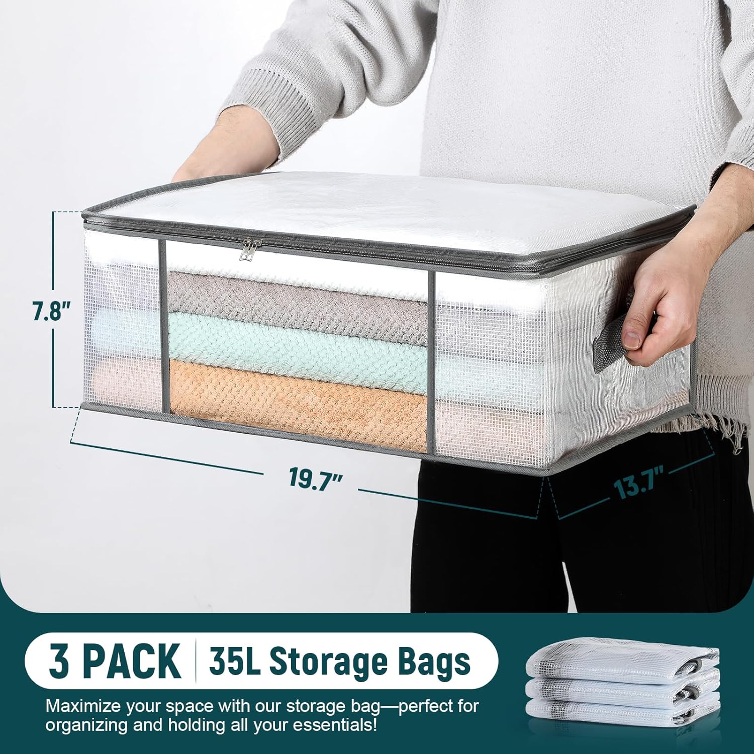 6 Pack Clear Garment Bags-40'' Long, 3 Clothes Storage Bags-35L -