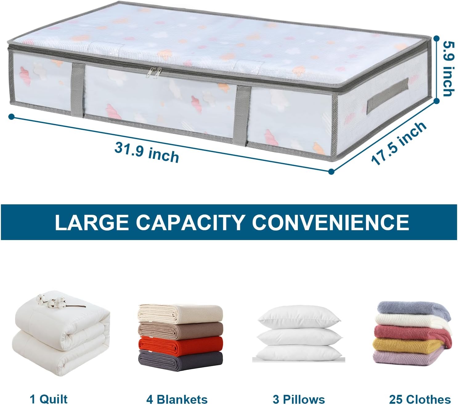 2 Packs Under Bed Storage Containers Bins-55L, Pack Clear Garment Bags-40'' Long -