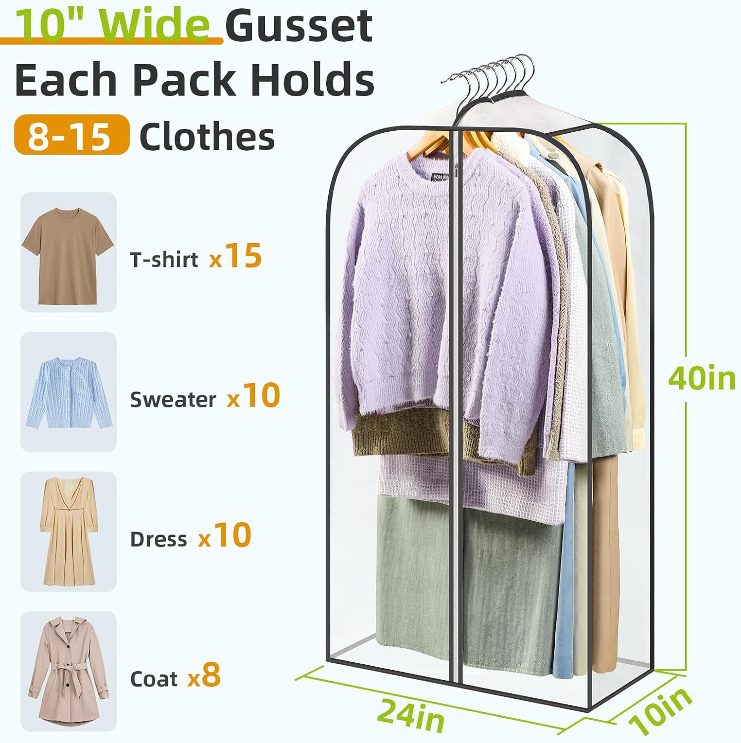 2 Packs Under Bed Storage Containers Bins-55L, Pack Clear Garment Bags-40'' Long -