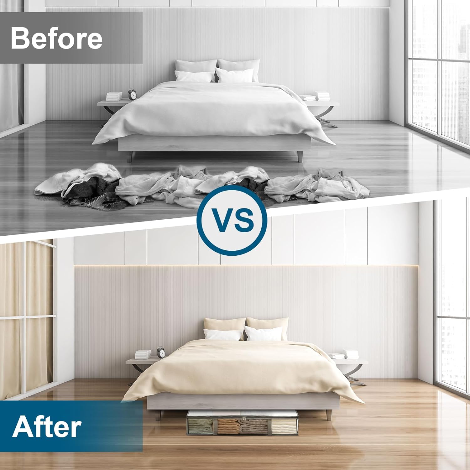 2 Packs Under Bed Storage Containers Bins-55L, Pack Clear Garment Bags-40'' Long -