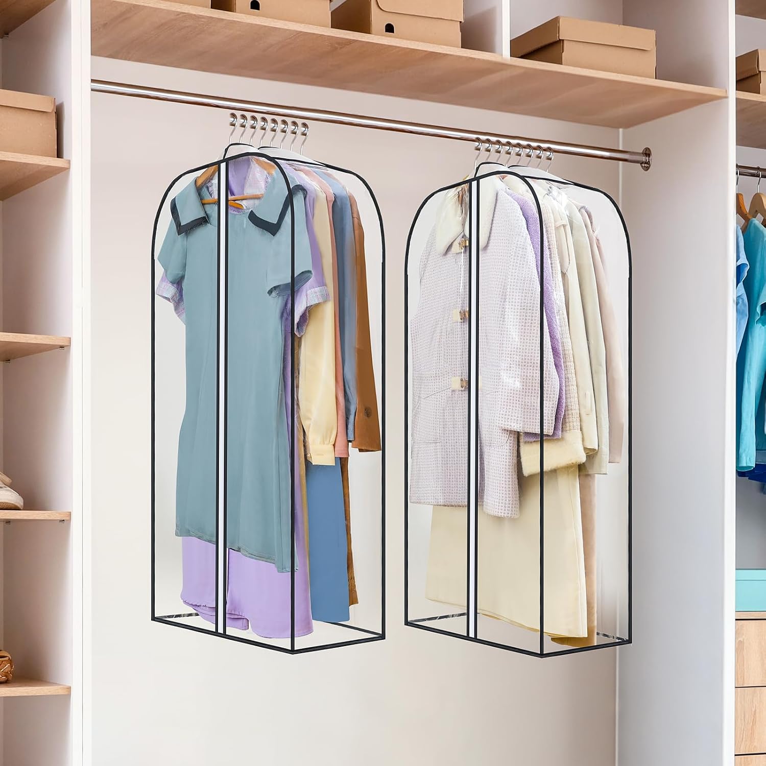 2 Packs Under Bed Storage Containers Bins-55L, Pack Clear Garment Bags-40'' Long -