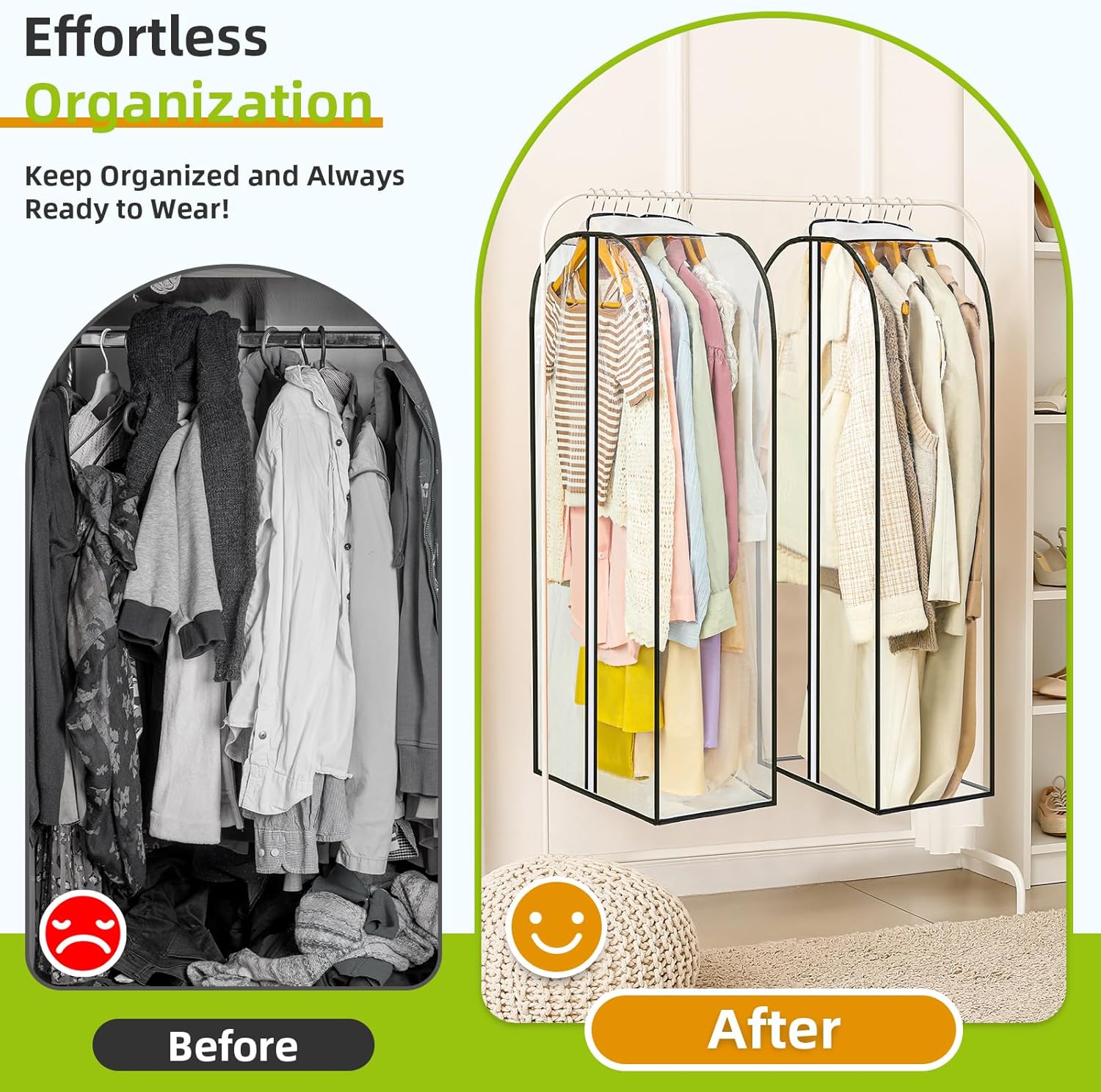 4 Packs Under Bed Storage Containers Bins-55L, 6 Pack Clear Garment Bags-40'' Long -