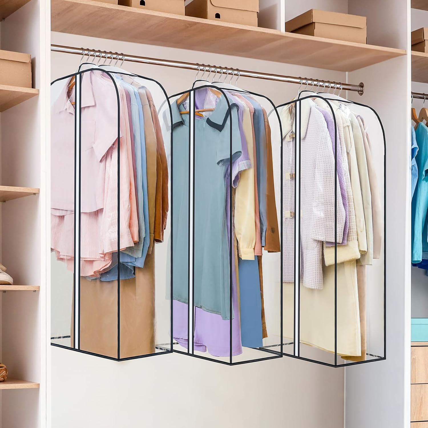 2 Packs Under Bed Storage Containers Bins-55L, 6 Pack Clear Garment Bags-40'' Long -