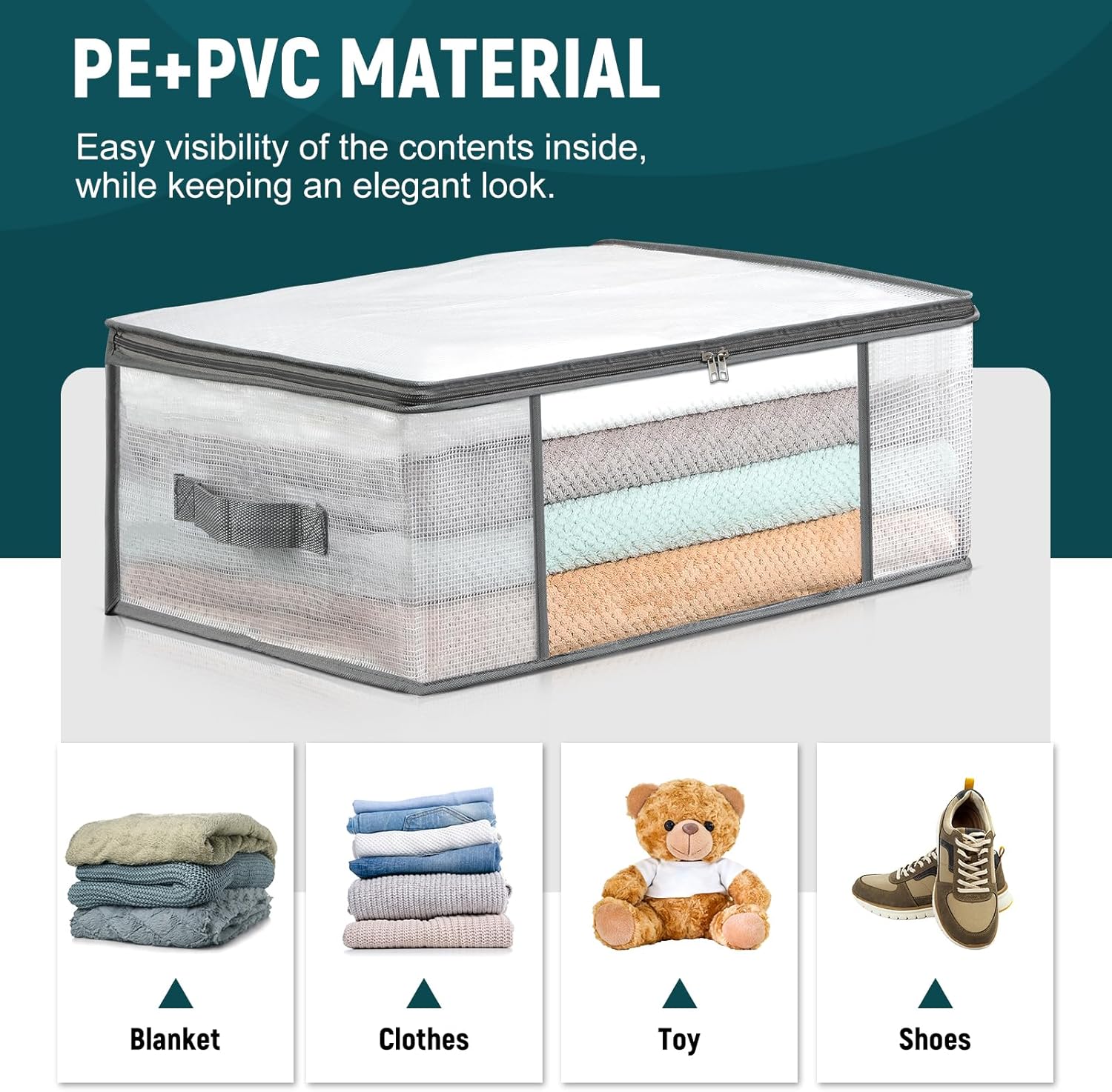 2 Pack Under Bed Storage Containers Bins-55L, 3-Pack Clothes Bags-35L -