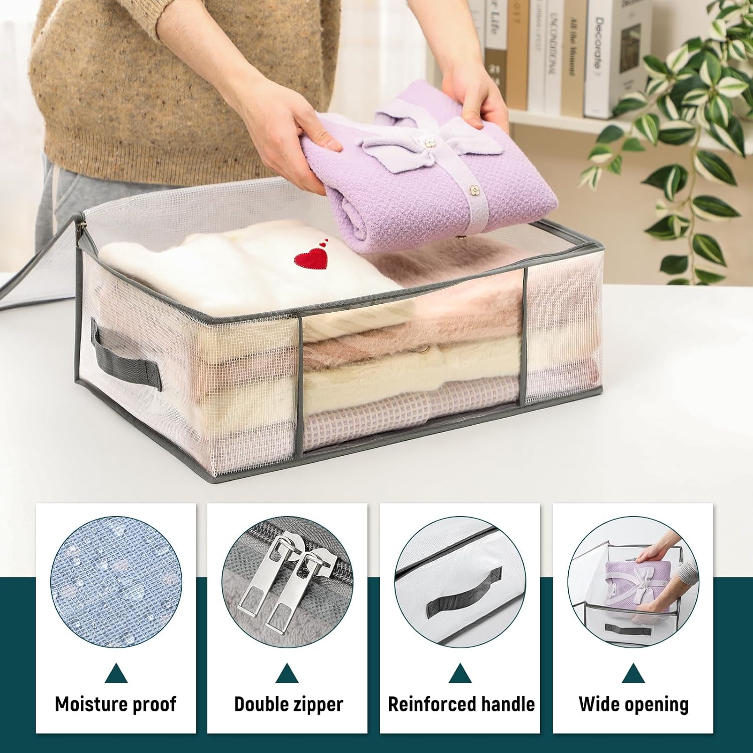 2 Pack Under Bed Storage Containers Bins-55L, 3-Pack Clothes Bags-35L -