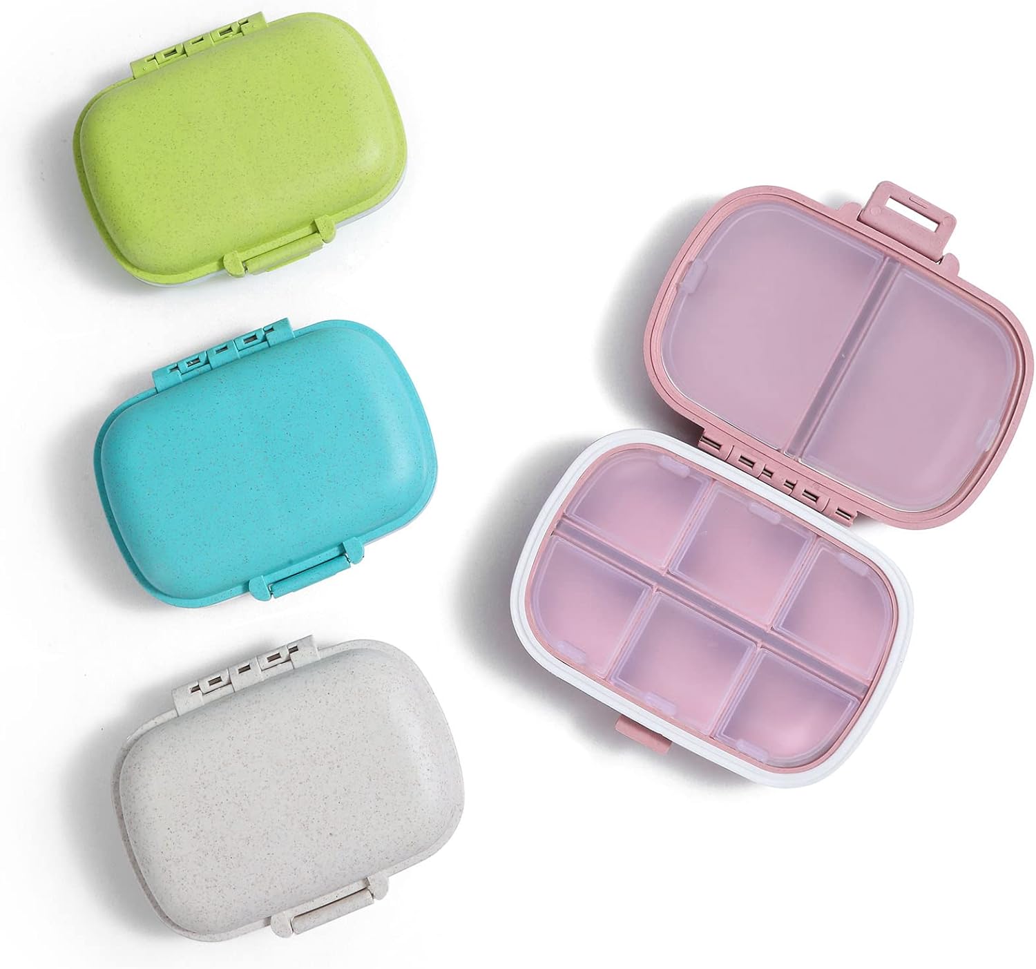4PS 8 Compartments Travel Pill Organizer, Pocket Pharmacy for Purse Daily Box Portable Medicine Organizer Vitamin Holder Container Multi-Colored Multi-colored -