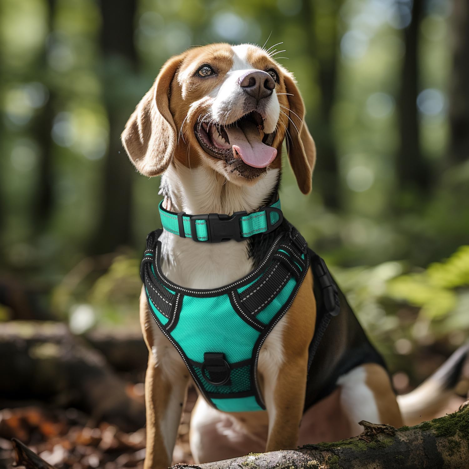 Reflective Dog Collar, Soft Neoprene Padded, Metal D-Ring, Nylon Pet Collar Adjustable for Large Dogs, Teal, L Teal Pack of 1