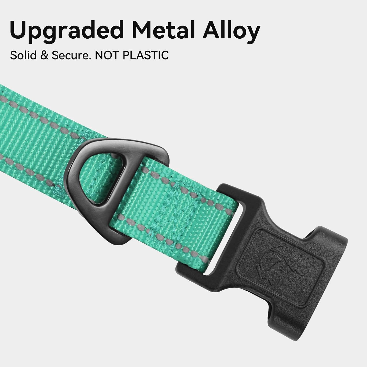 Reflective Dog Collar, Soft Neoprene Padded, Metal D-Ring, Nylon Pet Collar Adjustable for Large Dogs, Teal, L Teal Pack of 1