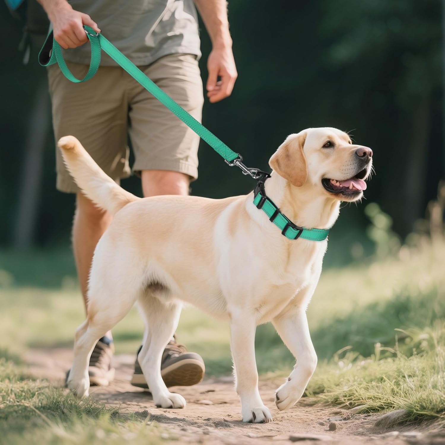Reflective Dog Collar, Soft Neoprene Padded, Metal D-Ring, Nylon Pet Collar Adjustable for Large Dogs, Teal, L Teal Pack of 1