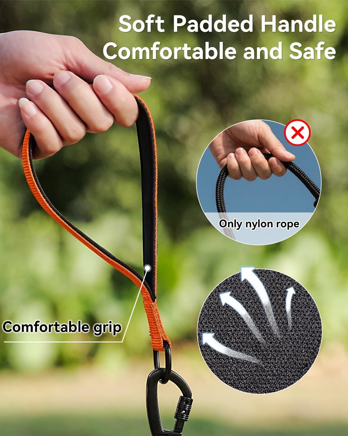 Long Leash for Dog with Removable Padded Handle, Heavy Duty Lead Large Medium Dogs,15FT/30FT/50FT/65FT Reflective Training Play, Camping, Backyard Tie Out, Orange, 30FT Orange