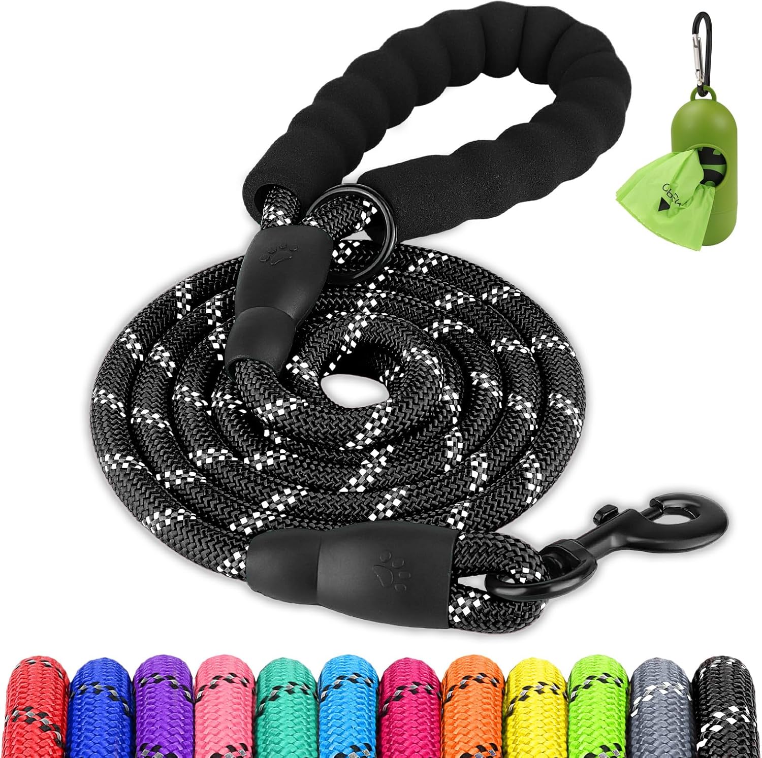 Dog Leash for Large Dogs, Heavy Duty Nylon Leashes with Comfortable Padded Handle and Highly Reflective Threads, Ideal Walking Training, Black, 6'×1/2'' Black 6FT×1/2'' 20 120 lbs